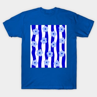 Cobalt Blue Groovy Flowers Pattern T-Shirt